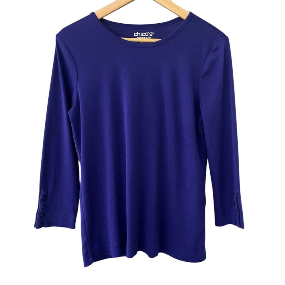 Chico's Tee Size Medium 3/4 Sleeves with Button Accents Pima Cotton T-Shirt
